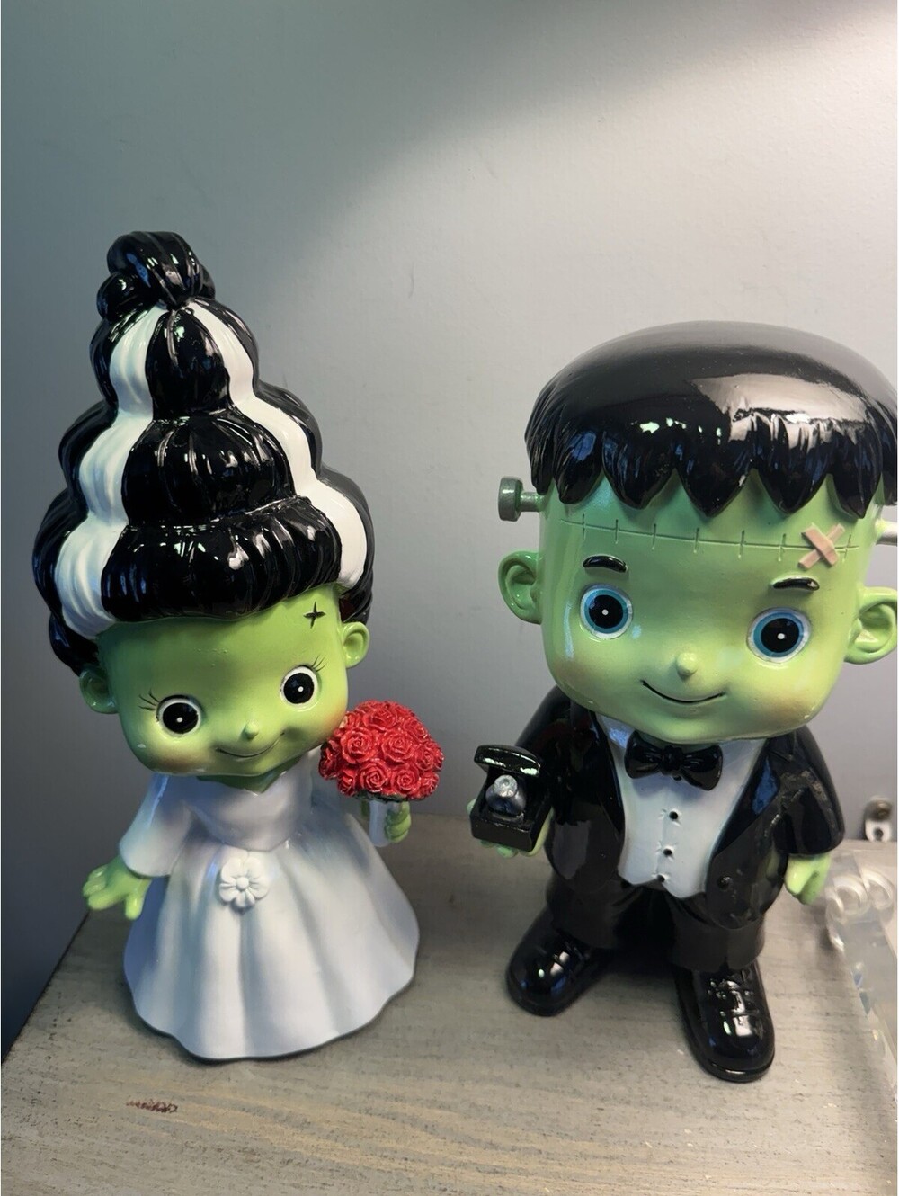 Frankenstein Bride & Groom Figurine Set Gothic Halloween Wedding Decor Statue